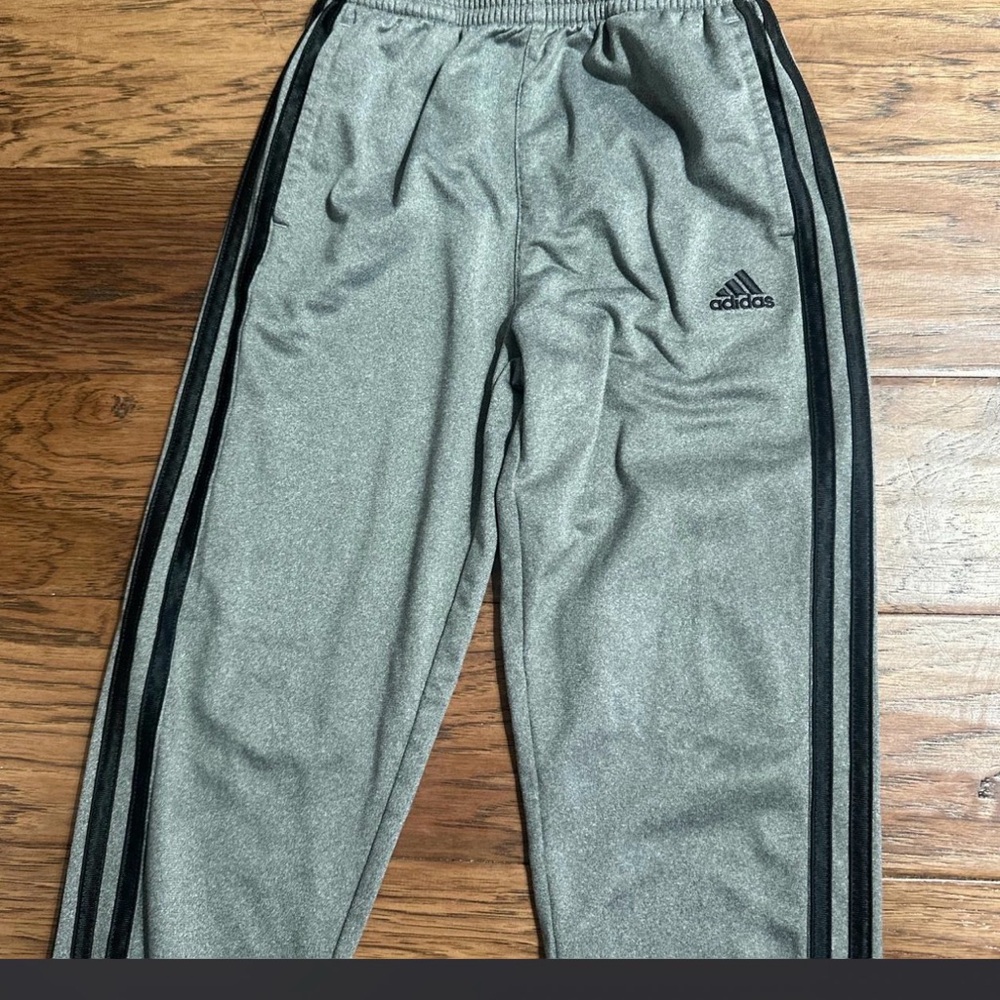 Adidas Kids Gray Joggers with Black Stripes